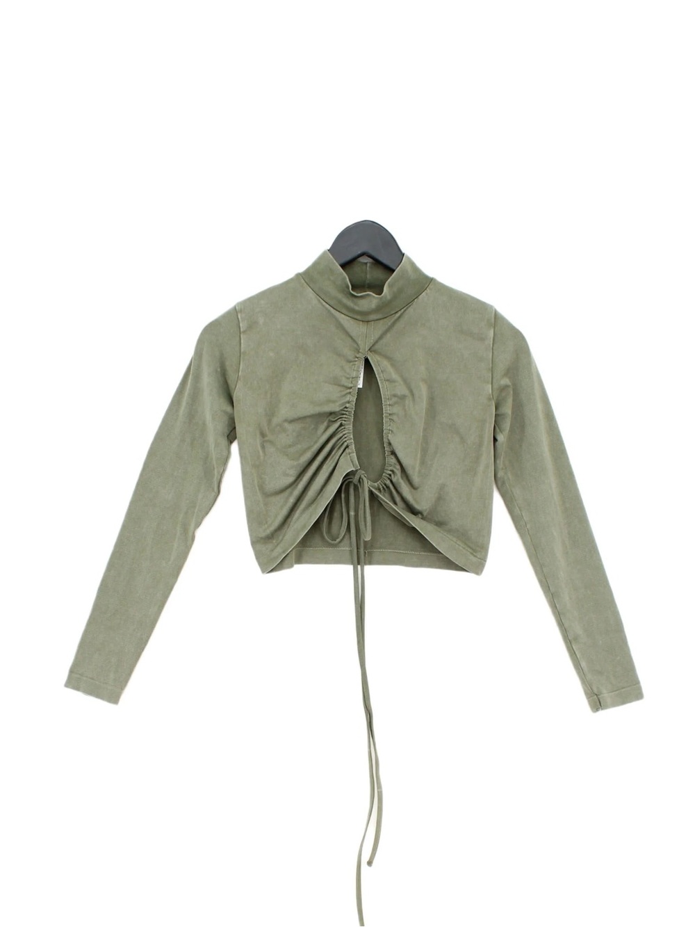 Zara Olive Green Women's Drawstring Cropped Long-Sleeve
